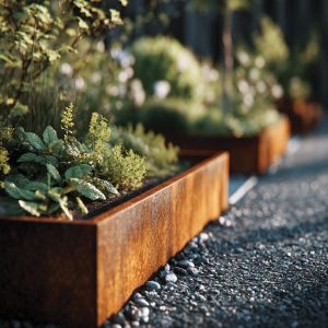 bordadura orla corten com rebordo para caminhos